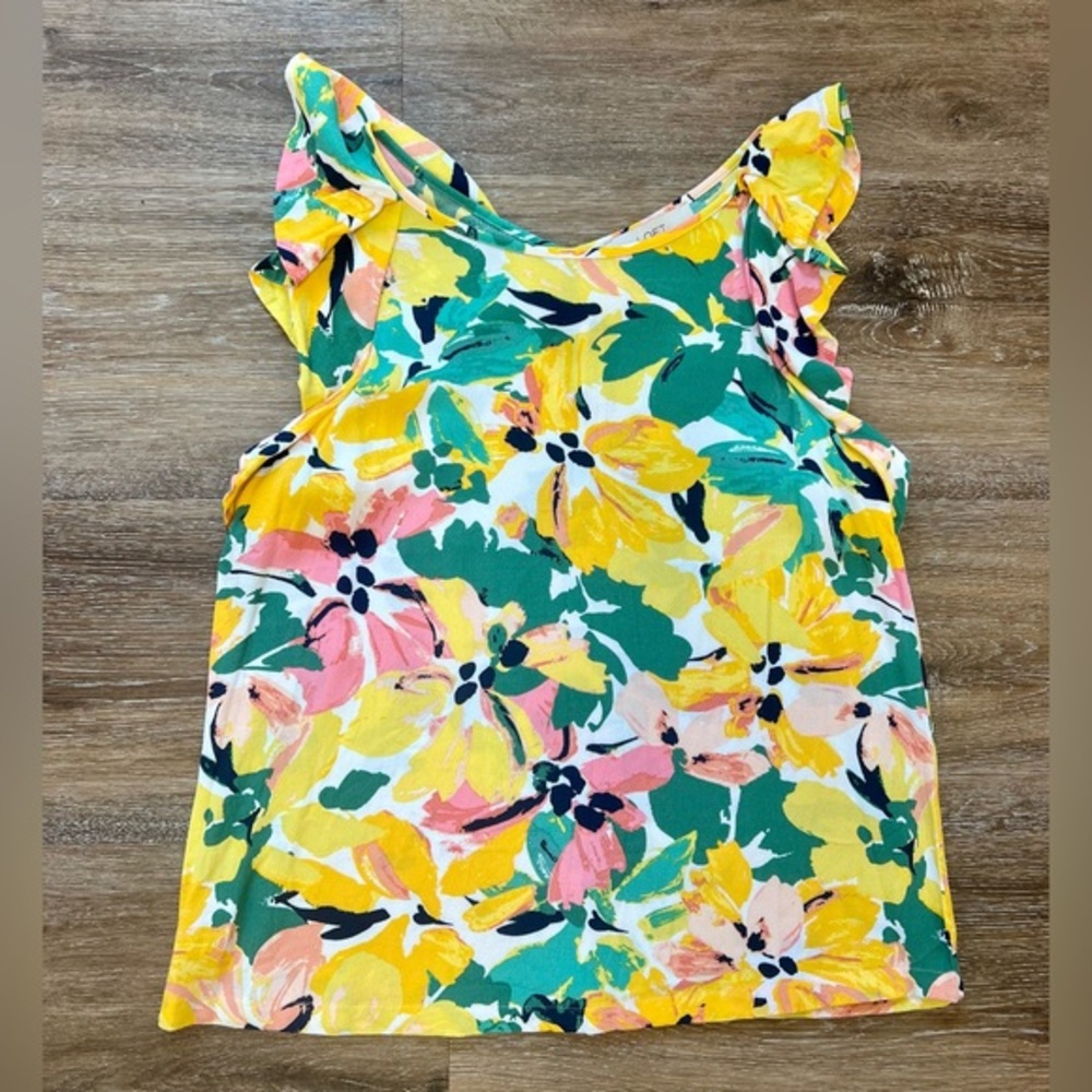Loft Floral Ruffle V-Back Shell Top - Picture 3 of 5
